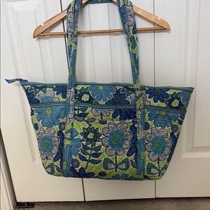Vera Bradley Vibrant Blue and Green Quilted Tote Bag